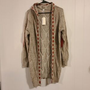 5/$10 NWT beige & burnt orange long hooded sweater cardigan